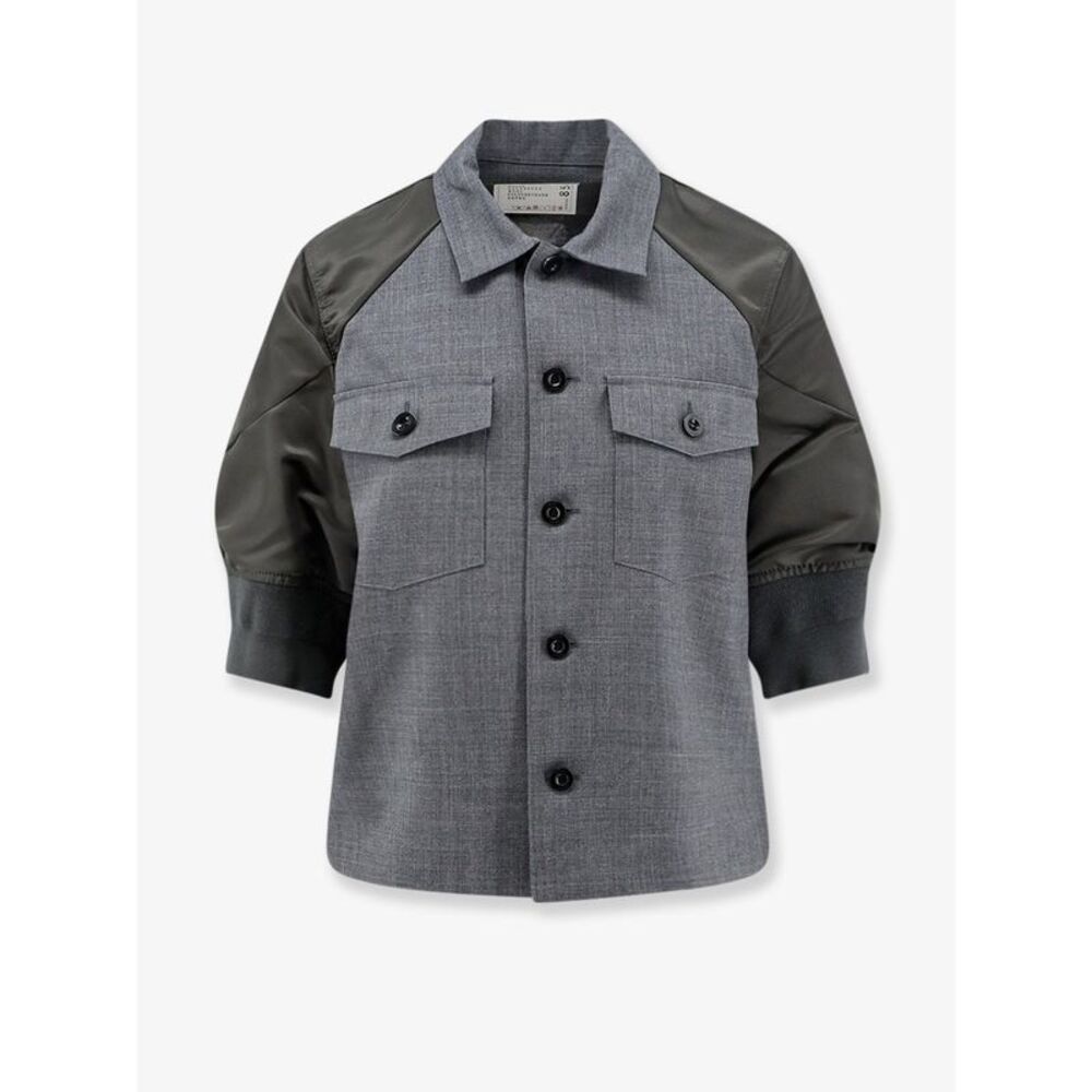 Sacai Women Wool Shirt With Nylon Sleeves